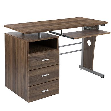 Emma and Oliver Maple Desk with Three Drawer Single Pedestal and Pull-Out Keyboard Tray