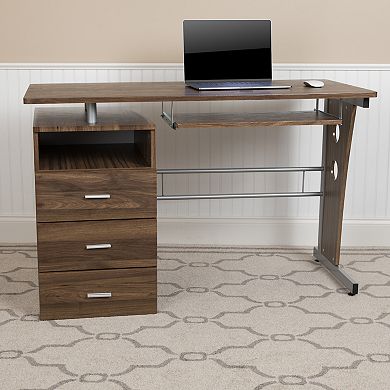 Emma and Oliver Maple Desk with Three Drawer Single Pedestal and Pull-Out Keyboard Tray