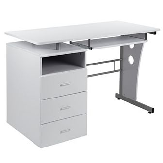 Emma and Oliver Rustic Walnut Desk with Three Drawer Single Pedestal and Pull-Out Keyboard Tray