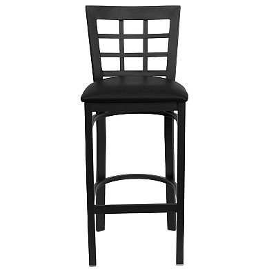 Emma and Oliver Black Metal Window Back Barstool, Natural Wood Seat