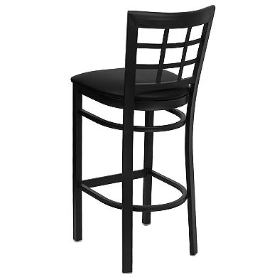 Emma and Oliver Black Metal Window Back Barstool, Natural Wood Seat