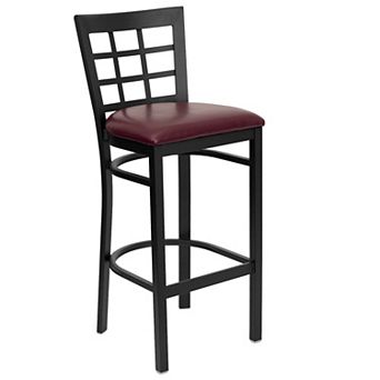 Emma and Oliver Black Metal Window Back Barstool, Natural Wood Seat