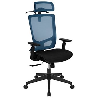 Emma and Oliver Ergonomic Gray/Black Mesh Office Chair-Synchro, Pivot Headrest, Adjustable Arms