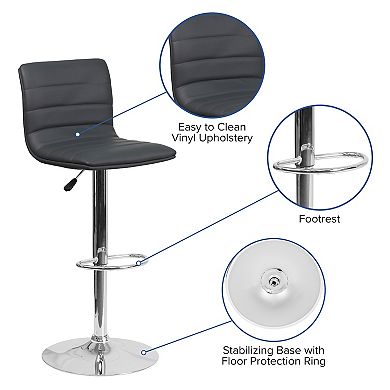 Emma and Oliver Modern Vinyl Adjustable Height Barstool with Horizontal Stitch Back, Set of 2