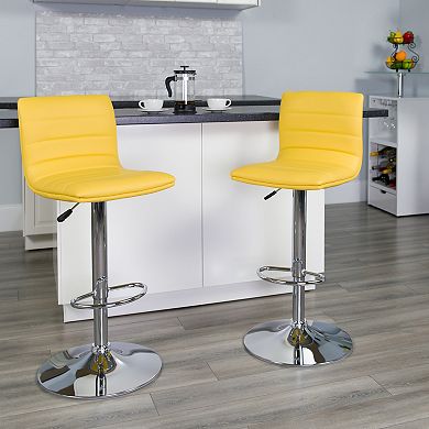 Emma and Oliver Modern Vinyl Adjustable Height Barstool with Horizontal Stitch Back, Set of 2