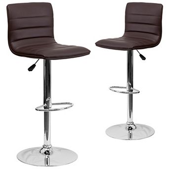 Emma And Oliver Modern Vinyl Adjustable Height Barstool With Horizontal Stitch Back, Set Of 2