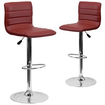 Emma And Oliver Modern Vinyl Adjustable Height Barstool With Horizontal Stitch Back, Set Of 2