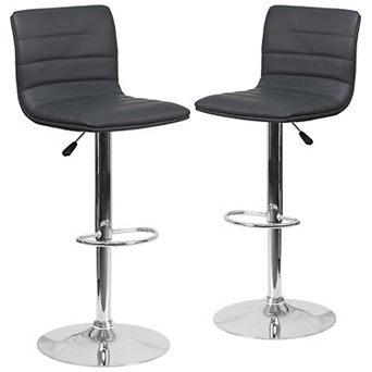 Emma And Oliver Modern Vinyl Adjustable Height Barstool With Horizontal Stitch Back, Set Of 2