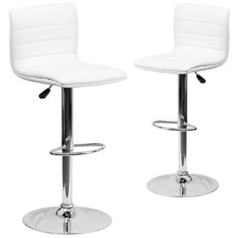 Emma And Oliver Modern Vinyl Adjustable Height Barstool With Horizontal Stitch Back, Set Of 2