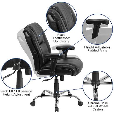 Emma and Oliver 400 lb. Big & Tall Black LeatherSoft Task Adjustable Arm Ergonomic Office Chair