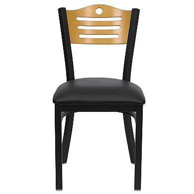Emma and Oliver Black Slat Back Metal Restaurant Chair - Natural Wood Back & Seat