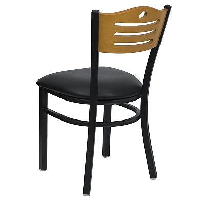 Emma and Oliver Black Slat Back Metal Restaurant Chair - Natural Wood Back & Seat