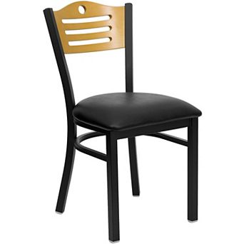 Emma and Oliver Black Slat Back Metal Restaurant Chair - Natural Wood Back & Seat