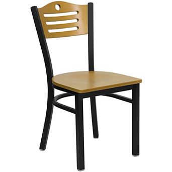 Emma and Oliver Black Slat Back Metal Restaurant Chair - Natural Wood Back & Seat