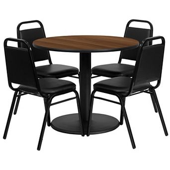 Emma and Oliver 36"RD Black Laminate Table Set-RD Base & 4 Black Banquet Chairs
