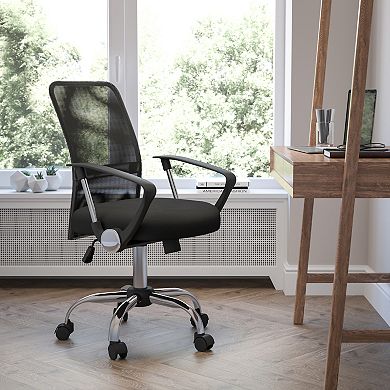 Emma and Oliver Mid-Back Black Mesh Swivel Task Office Chair with Lumbar Support Band