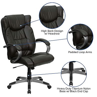 Emma and Oliver High Back Espresso LeatherSoft Ripple Swivel Office Chair - Titanium Nylon Base