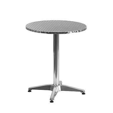 Emma and Oliver 23.5" Round Aluminum Table Set-4 Black Rattan Chairs