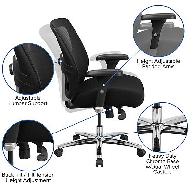 Emma and Oliver 24/7 500 lb. Big & Tall Black Mesh Ratchet Back Swivel Ergonomic Office Chair