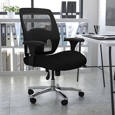 Emma and Oliver 24/7 500 lb. Big & Tall Black Mesh Ratchet Back Swivel Ergonomic Office Chair