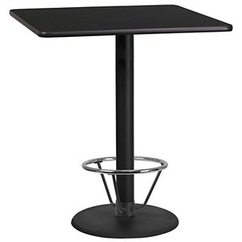 Emma and Oliver 36" Square Walnut Laminate Bar Table Top-24"RD Base/Foot Ring