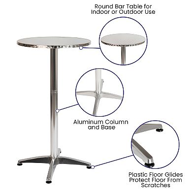 Emma and Oliver Indoor/Outdoor 23.5"H Aluminum Round Bar Height Table with Cross Base