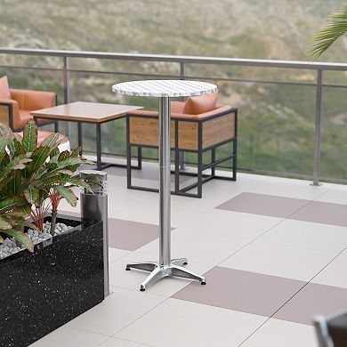 Emma and Oliver Indoor/Outdoor 23.5"H Aluminum Round Bar Height Table with Cross Base