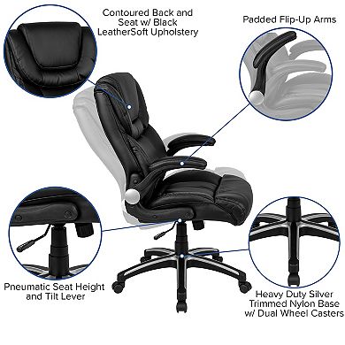 Emma and Oliver High Back Black LeatherSoft Executive Swivel Office Chair with Open Arms