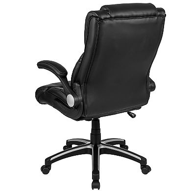 Emma and Oliver High Back Black LeatherSoft Executive Swivel Office Chair with Open Arms