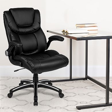 Emma and Oliver High Back Black LeatherSoft Executive Swivel Office Chair with Open Arms