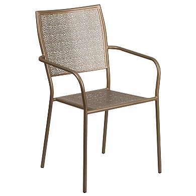Emma and Oliver Commercial Grade 28" Square White Folding Patio Table Set-4 Square Back Chairs