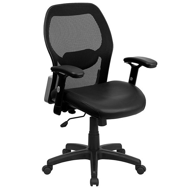 Emma and Oliver Mid-Back Black Mesh/LeatherSoft Executive Office Chair ...