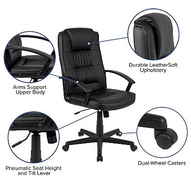 Emma and Oliver High Back Black LeatherSoft Task Chair with Arms - Desk Chair, BIFMA Certified