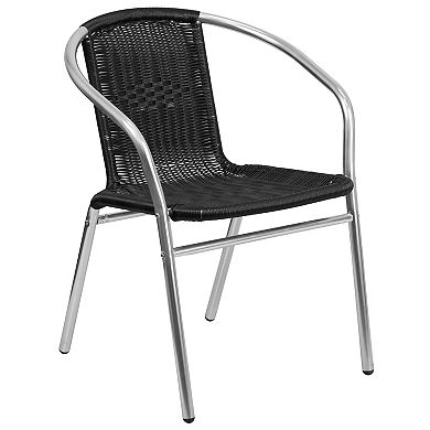 Emma and Oliver 23.5" Round Aluminum Table Set-2 Beige Rattan Chairs