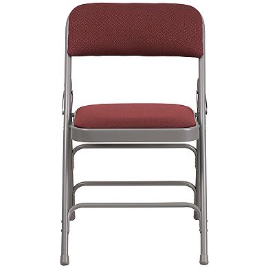 Emma and Oliver 2 Pack Curved Triple Braced Burgundy Patterned Fabric Metal Folding Chair