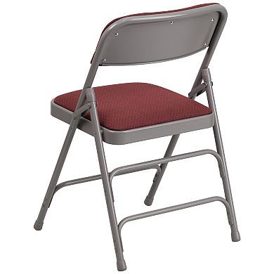 Emma and Oliver 2 Pack Curved Triple Braced Burgundy Patterned Fabric Metal Folding Chair