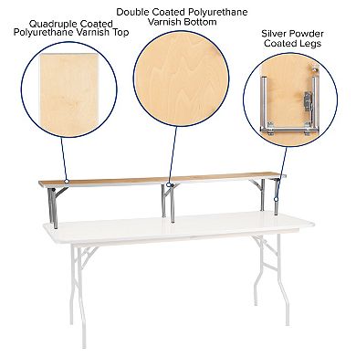 Emma and Oliver 72" x 12" x 12" Birchwood Bar Top Riser with Silver Legs
