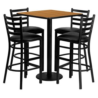 Emma and Oliver 30SQ Mahogany Table Set-4 Ladder Back Stools,Mahogany Seat