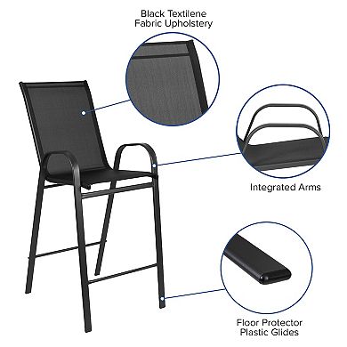 Emma and Oliver 4 Pack Gray Outdoor Barstools with Flex Comfort Material-Patio Stool