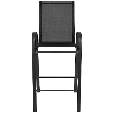 Emma and Oliver 4 Pack Brazos Series Black Outdoor Barstool with Flex Comfort Material and Metal Frame