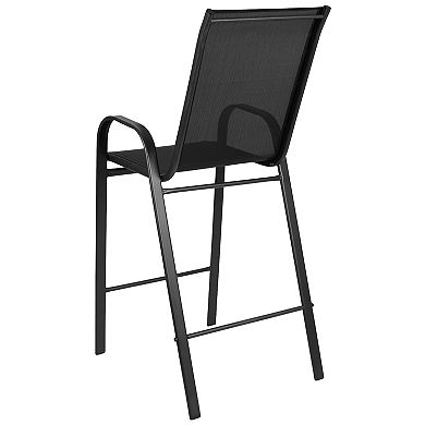 Emma and Oliver 4 Pack Brazos Series Black Outdoor Barstool with Flex Comfort Material and Metal Frame