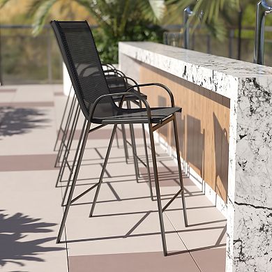Emma and Oliver 4 Pack Gray Outdoor Barstools with Flex Comfort Material-Patio Stool