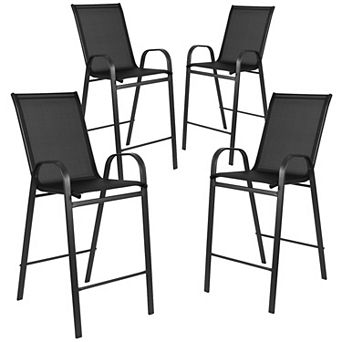 Emma and Oliver 4 Pack Gray Outdoor Barstools with Flex Comfort Material-Patio Stool