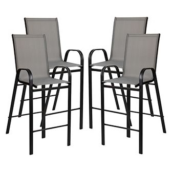 Emma and Oliver 4 Pack Gray Outdoor Barstools with Flex Comfort Material-Patio Stool