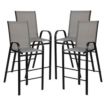 Emma and Oliver 4 Pack Gray Outdoor Barstools with Flex Comfort Material-Patio Stool
