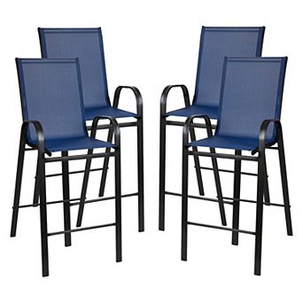 Emma and Oliver 4 Pack Gray Outdoor Barstools with Flex Comfort Material-Patio Stool