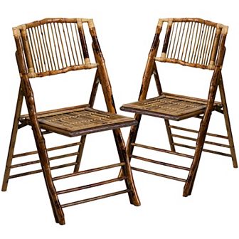 Emma and Oliver 2 Pack Commercial Event Party Rental Rattan Folding Chair