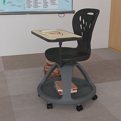 Emma and Oliver Mobile Desk Chair - 360° Tablet Rotation and Storage Cubby