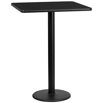 Emma and Oliver 30" Square Black Laminate Bar Table Top-18"RD Base