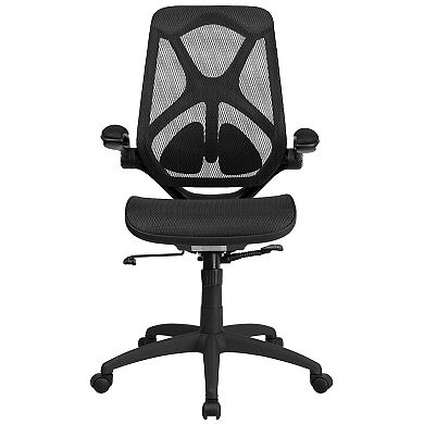 Emma and Oliver High Back Transparent Black Mesh 2-Paddle Ergonomic Office Chair with Arms